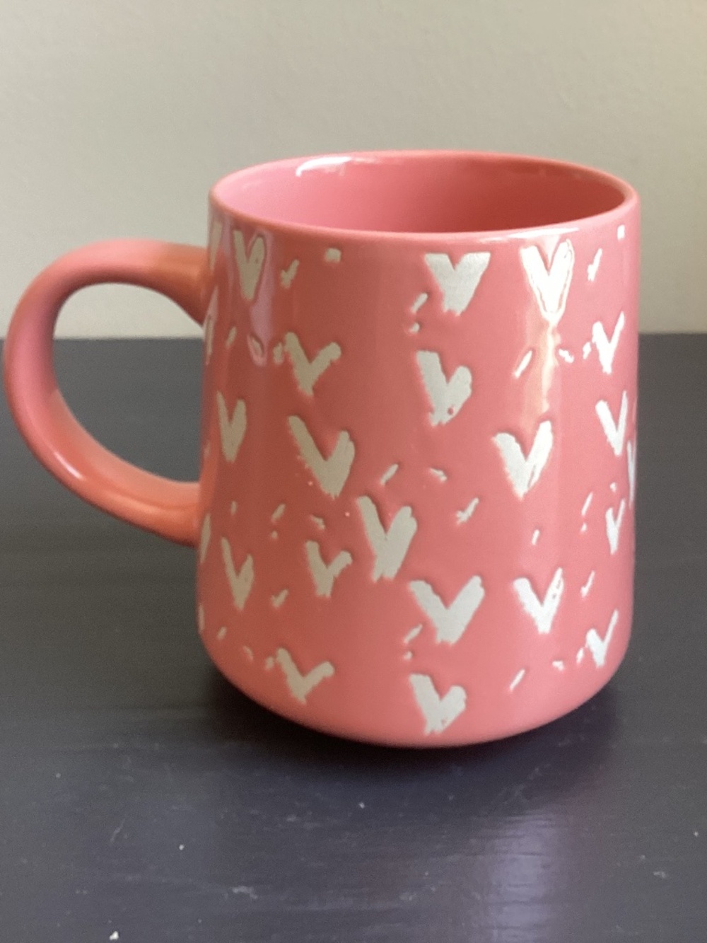 Thyme & Table 16oz Ceramic Coffee Mug Pink With White Hearts